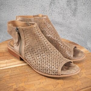 Sofft Nalda Sandals 10 M Womens Leather Perforated Zip Open Toe Metallic Taupe